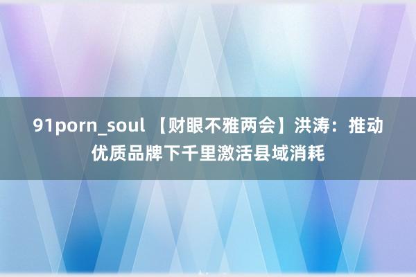 91porn_soul 【财眼不雅两会】洪涛：推动优质品牌下千里激活县域消耗